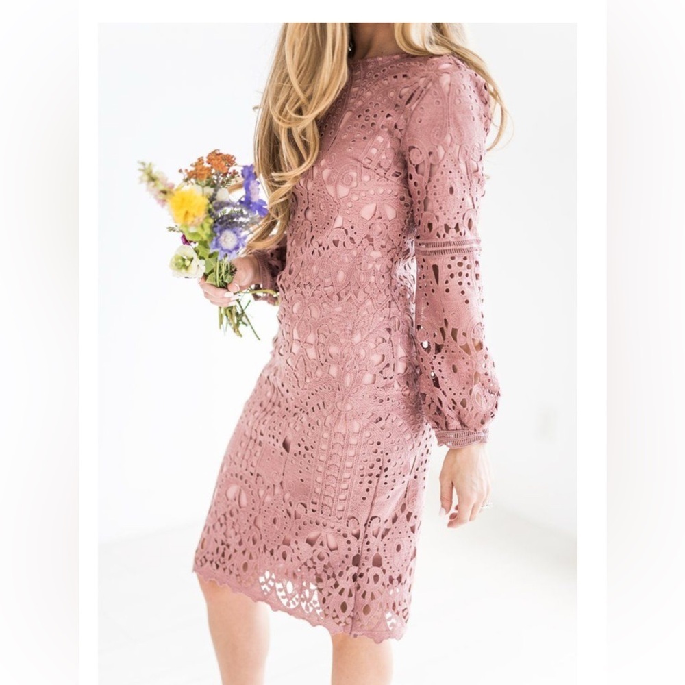 JessaKae Crochet eyelet Mauve Lace Long Sleeve Dress size XS